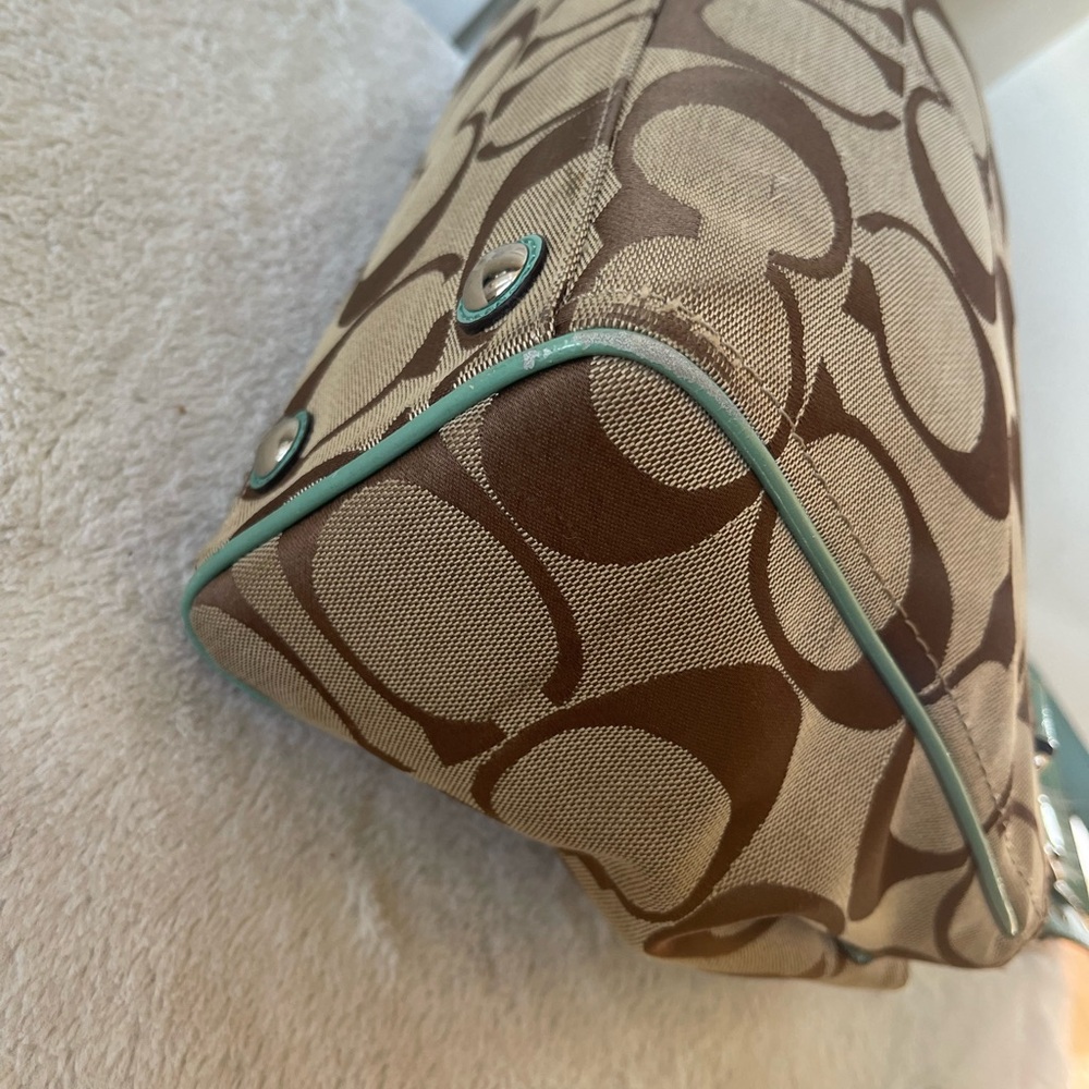Coach Brown and Green Signature Tote Bag - Picture 8 of 13